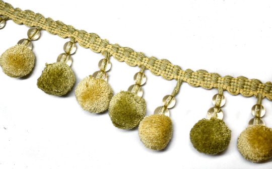 Green Beaded Tassel Fringe Trim / Drapery, Upholstery, Crafts, Home Decor Sold By The Yard 3"