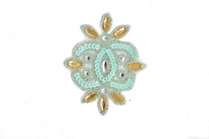 Mint Green and Gold Floral Iron-on Applique with Rhinestone 4" x 3" | Floral Patch Applique - Target Trim