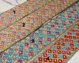 Beautiful Multi-Color Embroidered Trim | Multi-Color Trim by the Yard | High-Quality Multi-Color Trim | Beaded Multi Color Trim