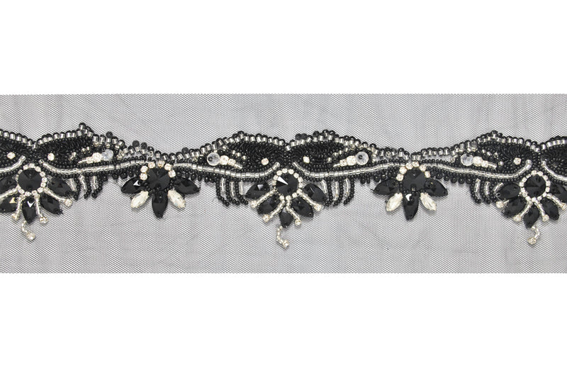 3 1/2" Stunning Handmade Rhinestones Beaded Lace - Target Trim